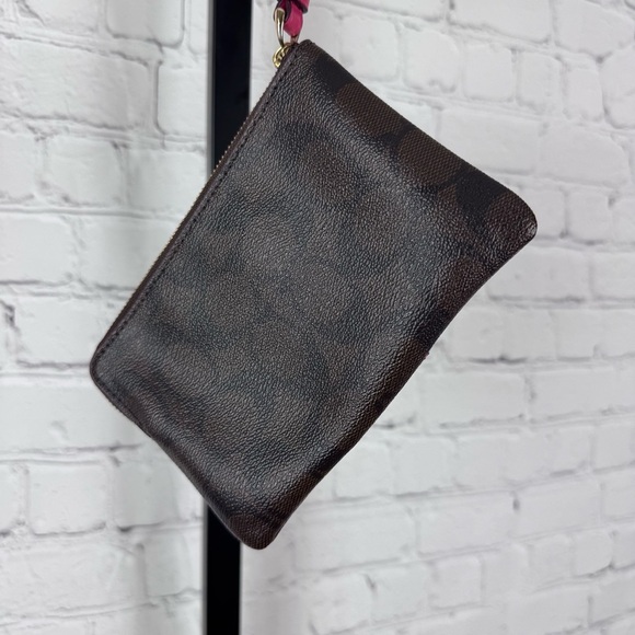 Coach Signature Leather Brown and Pink Corner Zip Wristlet - Picture 4 of 5
